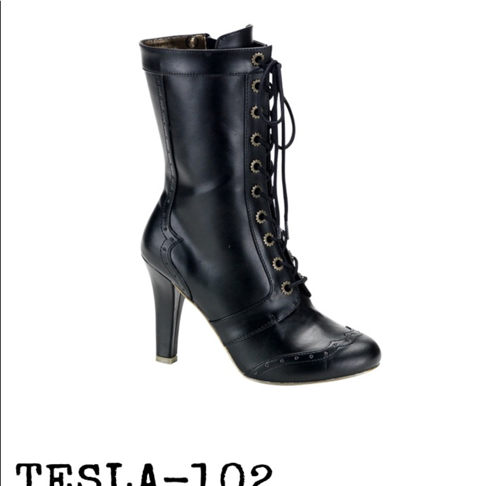 Demonia Lace Up Boots, steampunk mid calf boots.